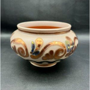 Unique Terracotta Decorative Bowl With Hand Painted Metallic Glaze Design